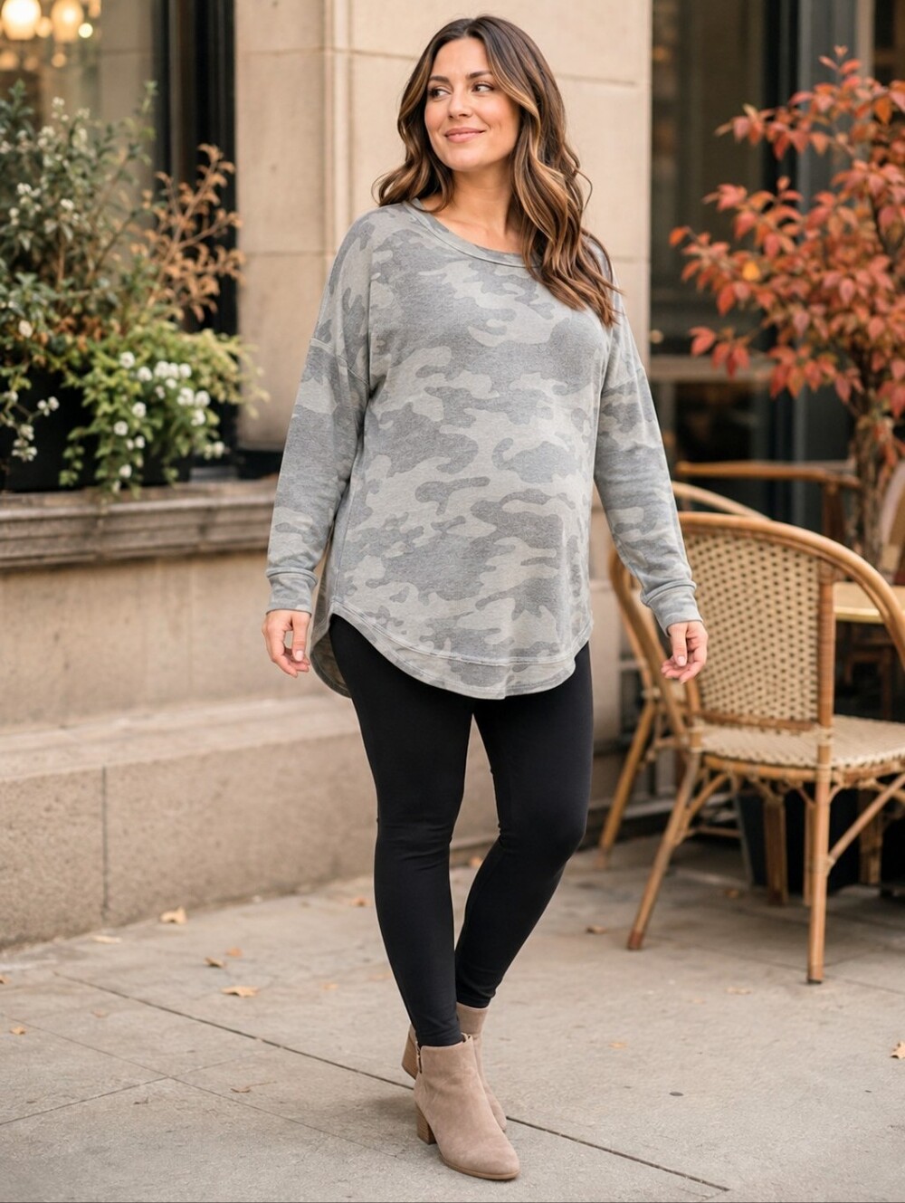 Paisley Sky Maternity Grey Camo Tunic Sweatshirt L